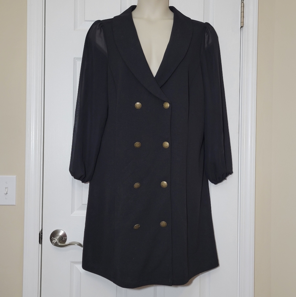 PatPat Black Double-Breasted Puff Sleeve Dress - Picture 13 of 16